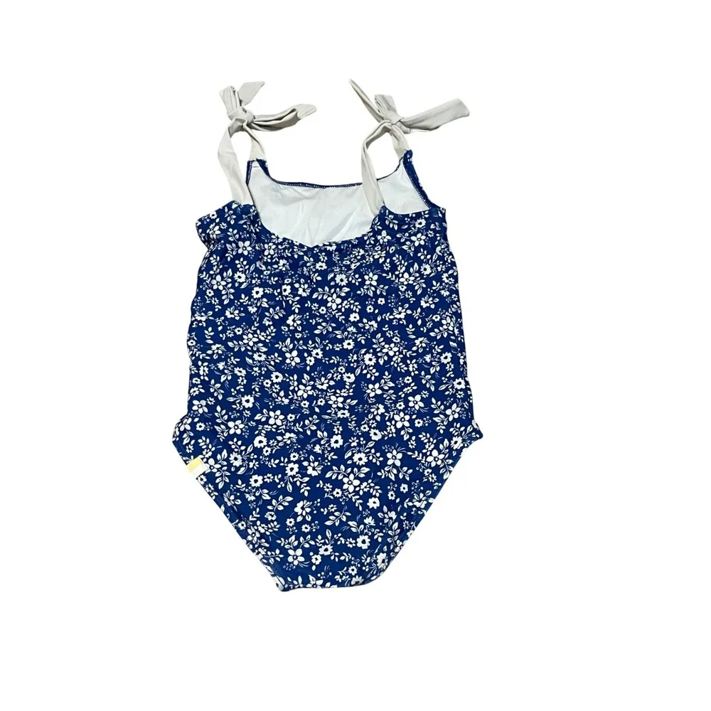 Summersalt Girls 3T One Piece Swimsuit Navy Blue White Floral Tie Shoulder I01‎
